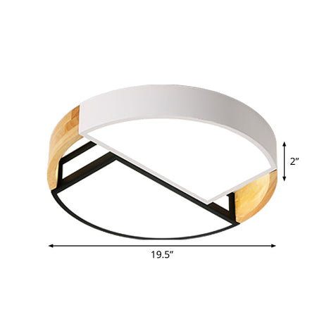Modernist Led Flush Mount Light Fixture With Splicing Drums In White/Black/Wood 16/19.5 Dia
