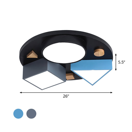 16/26 W Modern Geometry Iron Led Ceiling Light Grey/Grey-Blue Flush Mount For Bedroom