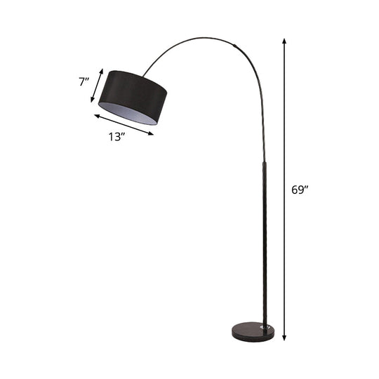 Modern Drum Floor Lamp With Marble Base - Black Fabric Shade Perfect For Living Room