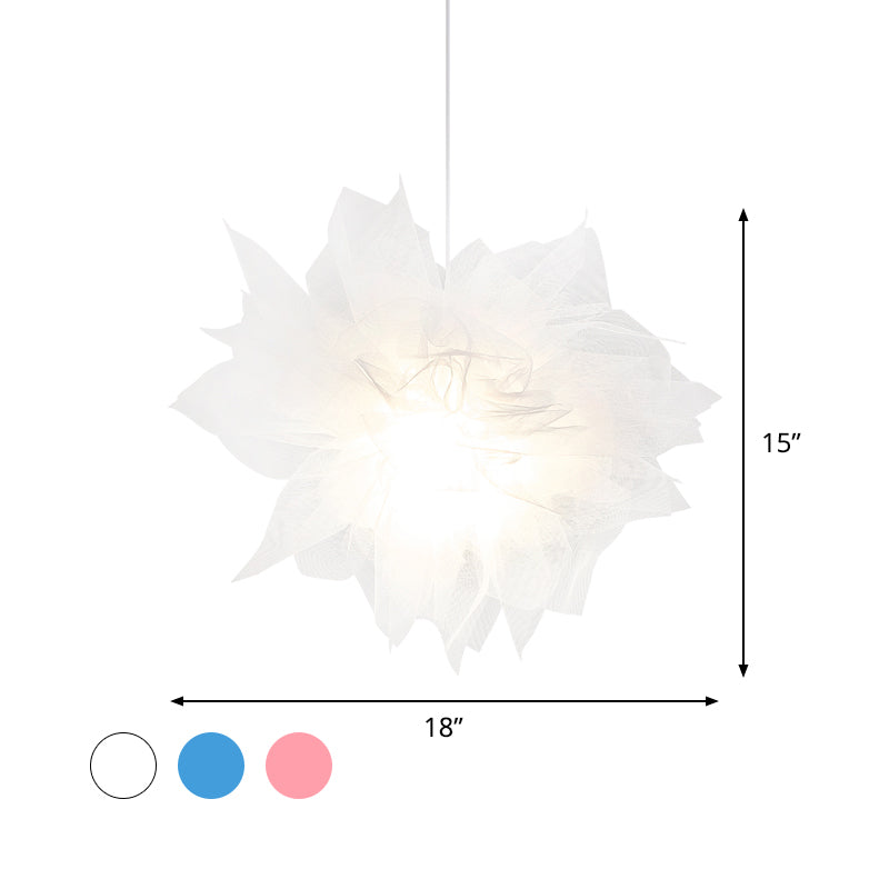 Sheer Flower Ceiling Pendant Light - Modern 1 18’/27’ Width White/Blue/Pink Suspended Lamp For