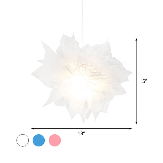 Sheer Flower Ceiling Pendant Light - Modern 1 18’/27’ Width White/Blue/Pink Suspended Lamp For