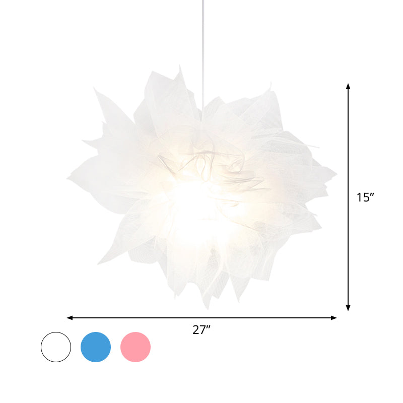 Sheer Flower Ceiling Pendant Light - Modern 1 18’/27’ Width White/Blue/Pink Suspended Lamp For