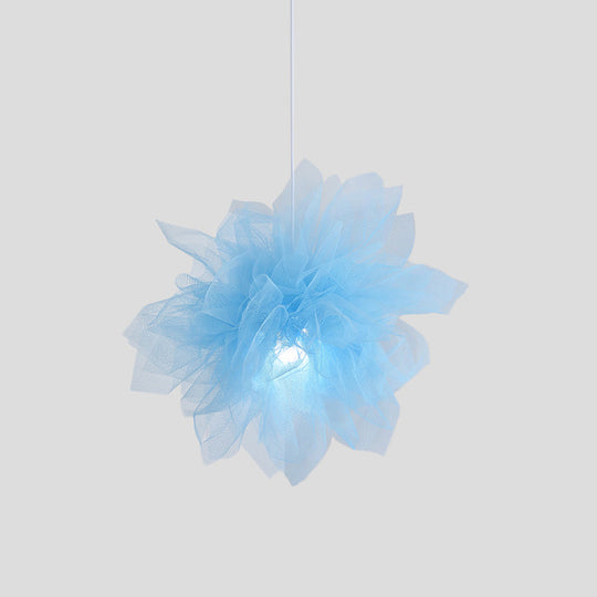 Sheer Flower Ceiling Pendant Light - Modern 1 18’/27’ Width White/Blue/Pink Suspended Lamp For