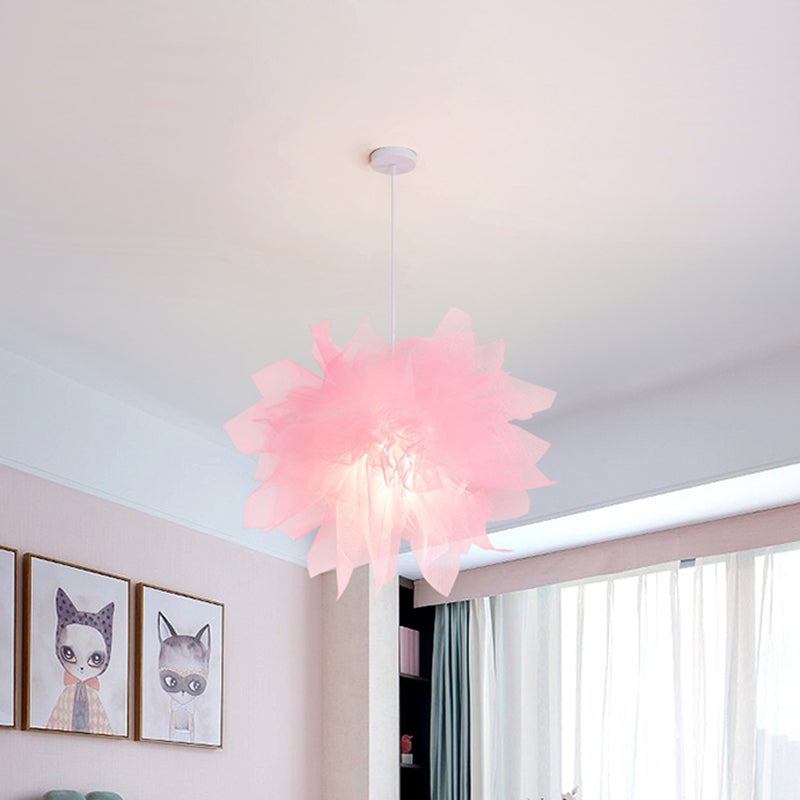Sheer Flower Ceiling Pendant Light - Modern 1 18’/27’ Width White/Blue/Pink Suspended Lamp For