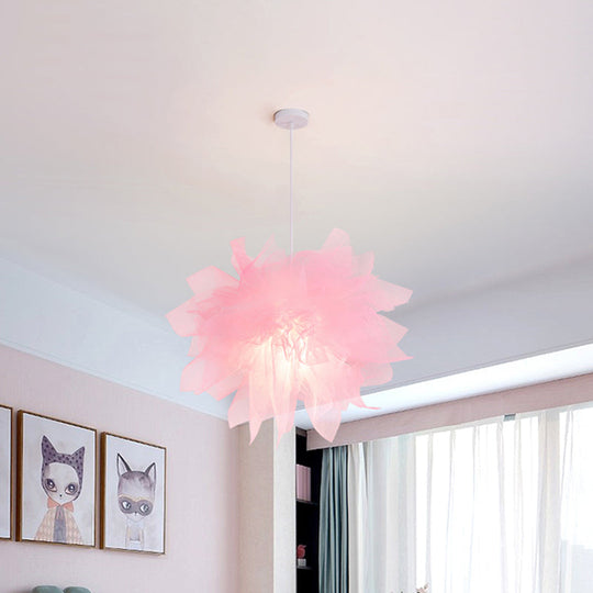 Sheer Flower Ceiling Pendant Light - Modern 1 18’/27’ Width White/Blue/Pink Suspended Lamp For