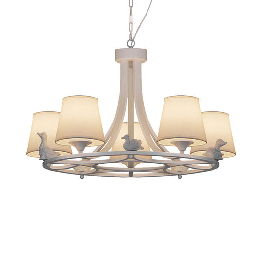 Contemporary 5-Light White Chandelier - Hanging Ceiling Lamp With Fabric Shade For Living Room