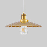 Scalloped Edge Gold Finish Metallic Hanging Light For Coffee Shops - 1 Bulb Pendant 12/14 Inch Width