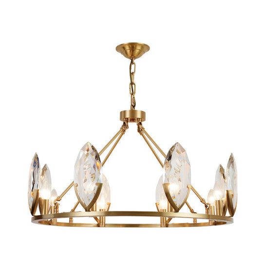 Modernist Gold Ring Chandelier With Crystal Shades - 6/8 Bulbs Hanging Light Kit For Living Room