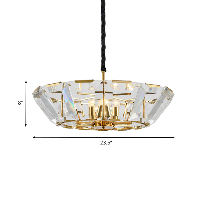 Contemporary Gold Chandelier: 5-Head Living Room Ceiling Light Kit With Crystal Bowl Shade