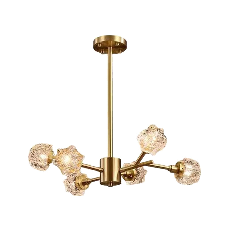 Modern Brass Starburst Chandelier - 6-Bulb Crystal Block Pendant Light For Dining Room
