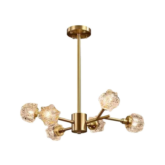 Modern Brass Starburst Chandelier - 6-Bulb Crystal Block Pendant Light For Dining Room