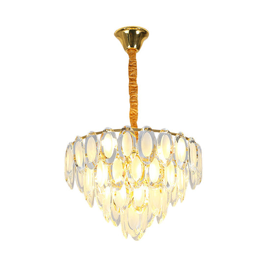 Modern Gold Crystal Chandelier - 9 Heads Oval Shape Multi Layered Pendant Light For Living Room