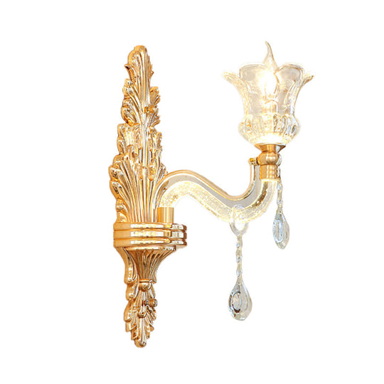 Gold Glass Sconce Light - Traditional Wall Mounted Lamp With Bubble Crystal Luminous Arm