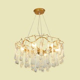 Modern Crystal Chandelier - 6-Light Clear Bubble Cascade Iron Arm With Suspension Light