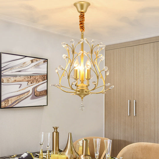 Contemporary K9 Crystal Branch Chandelier - 3-Lights Pendant Lamp For Dining Room Black/Gold Gold