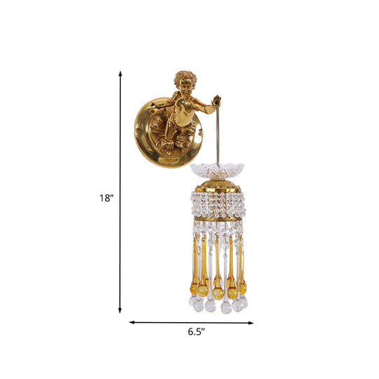 Traditional Teardrop Wall Lamp With Clear And Amber Glass Crystal Design