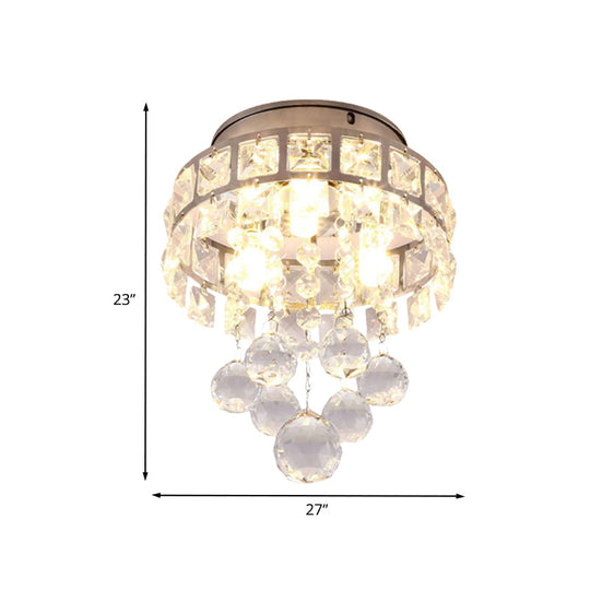 Modern Silver 3 - Light Flush Mount Lamp With Clear Crystal Ball - Stylish Ceiling Lighting