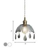 Vintage Brass Scalloped Bowl Pendant Lamp - Clear/Smoke Gray Water Glass 1 Bulb Hanging Lighting
