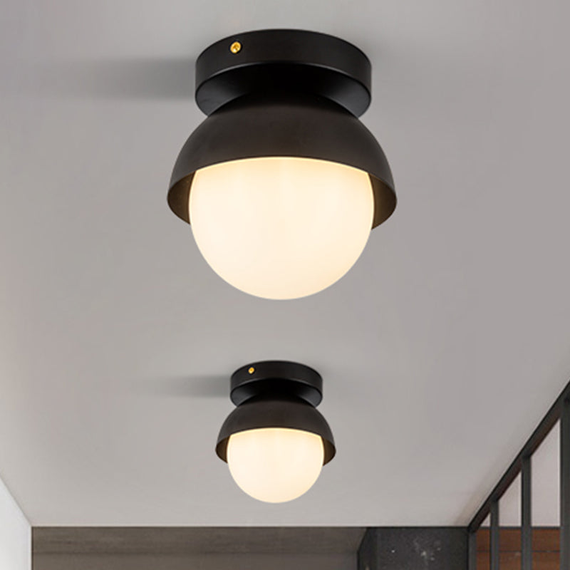 Modern Metal Semicircle Ceiling Mounted Light: Black/Gold Finish Flushmount Lamp For Foyer