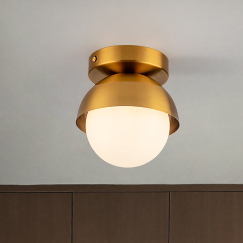 Modern Metal Semicircle Ceiling Mounted Light: Black/Gold Finish Flushmount Lamp For Foyer