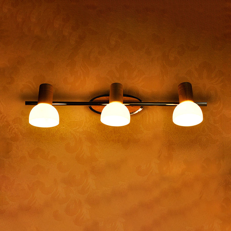 Modern White Glass Dome Vanity Wall Sconce Light With 3 Bulbs Chrome Finish And Wood Top