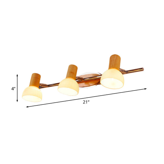 Modern White Glass Dome Vanity Wall Sconce Light With 3 Bulbs Chrome Finish And Wood Top