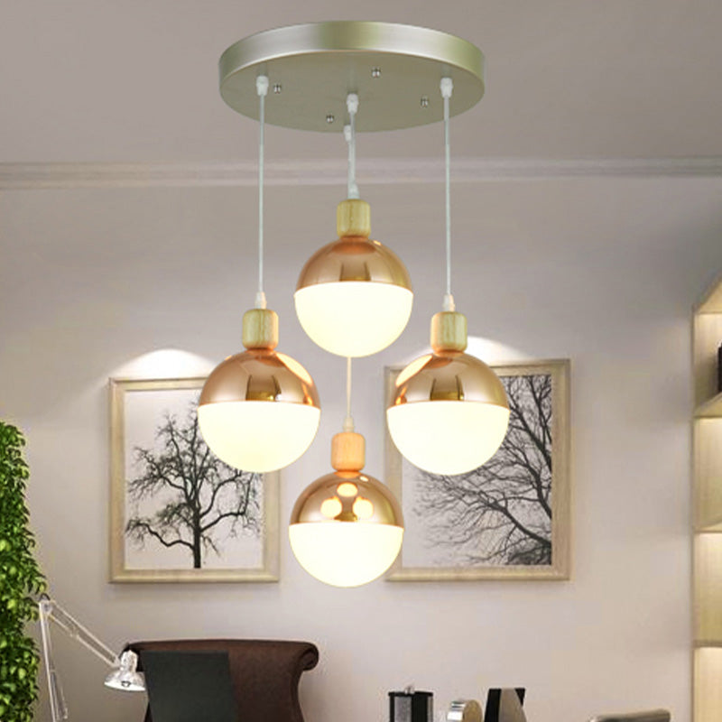 Modernist Rose Gold Multi-Pendant Ceiling Light With Opal Glass Shades - Ideal For Dining Room