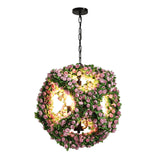 Antique Iron Chandelier With Sphere Design And Three Black Pendant Lights By Candlestick Restaurant