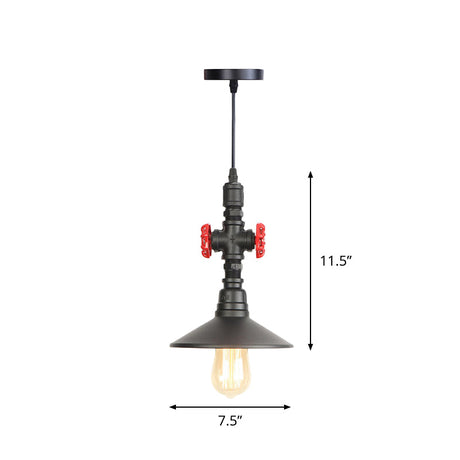 Black Iron Vintage Pendant Light With Saucer Shade - Perfect For Coffee Shops