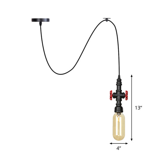 Vintage Amber Glass Swag Pendant Light - Restaurant Sphere/Capsule Design 1-Head With Black Pipe