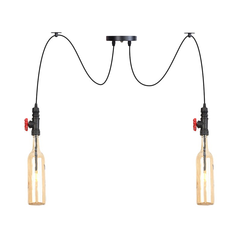 Industrial Bottle Multi Pendant Light - Amber Glass Swag Suspension Lamp