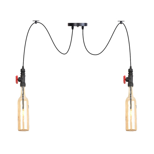 Industrial Bottle Multi Pendant Light - Amber Glass Swag Suspension Lamp