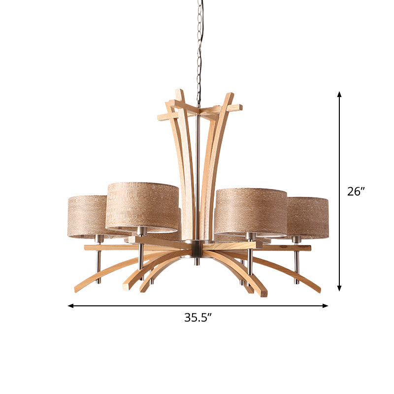 Modern Beige Radial Chandelier With Wood Suspended Shades - 3/6 Lights Pendant Lamp