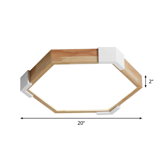 16’/20’ W Hexagon Flush Led Bedroom Lamp In White/Warm Light - Simple Wood Design
