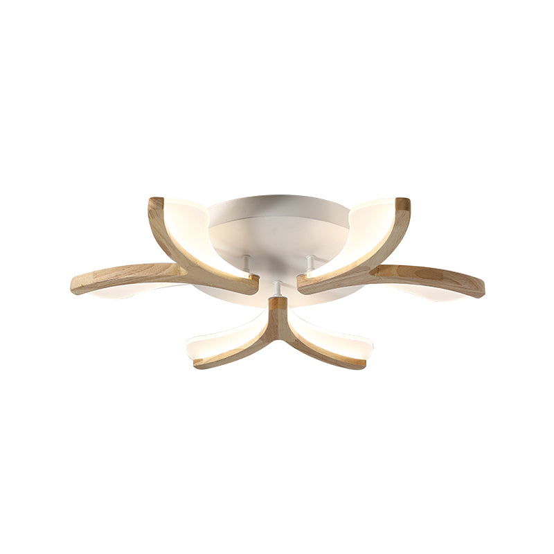 Modern Wood Y-Shape Semi Flush Light With 3/5 Heads - 23.5’/27.5’ W Led Ceiling Lamp In Warm/White