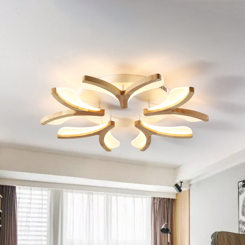 Modern Wood Y-Shape Semi Flush Light With 3/5 Heads - 23.5’/27.5’ W Led Ceiling Lamp In Warm/White