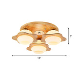 Modernist Floral Wood Flush Mount With Frosted Glass Shade - 3/5 Lights Beige Fixture