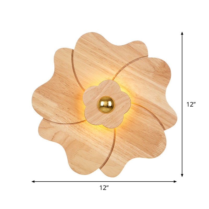Modern Wood Wall Sconce With Led Lights For Flower Bedside