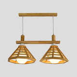 Modernist 2-Bulb Beige Polygon Pendant Lamp With Wood Shade