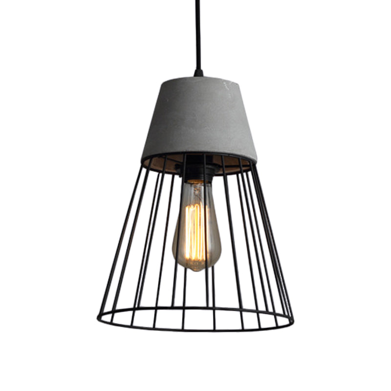 Antiqued Black/Rose Gold Conic Cage Ceiling Pendant Light With Cement Top And 1