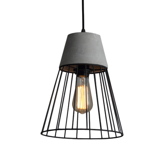 Antiqued Black/Rose Gold Conic Cage Ceiling Pendant Light With Cement Top And 1