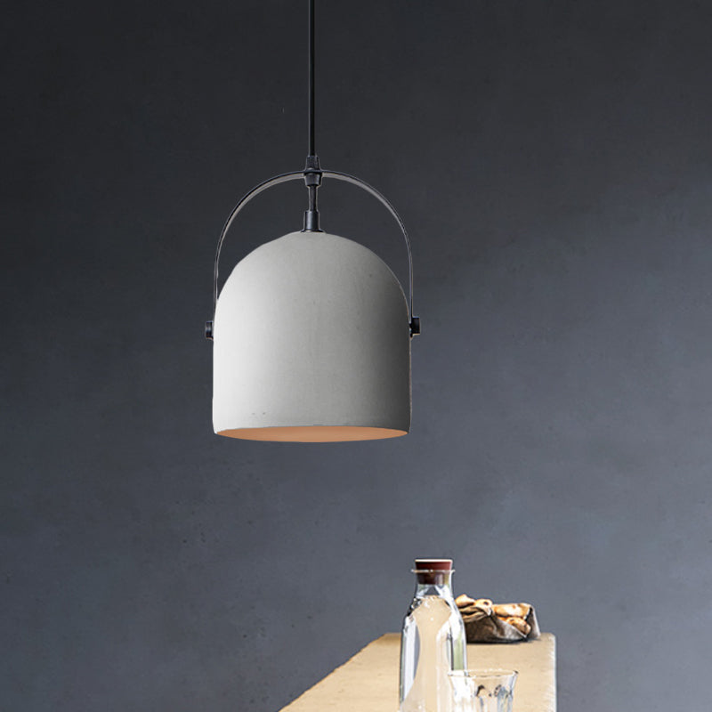 Vintage Cement Dome Pendant Light With Handle - White Black Grey For Hallways