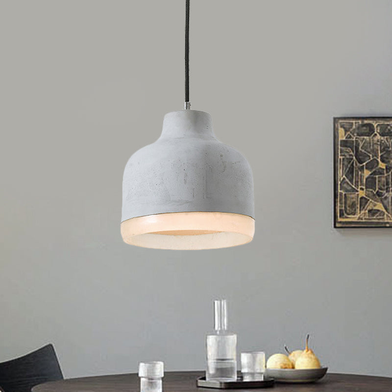 Industrial-Style Cement Grey Hanging Pendant Ceiling Lamp - Cone/Bowl/Dome Design 1-Light Resin