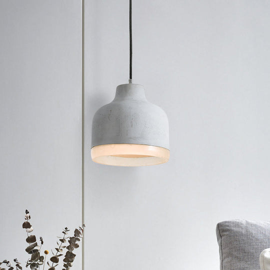 Industrial-Style Cement Grey Hanging Pendant Ceiling Lamp - Cone/Bowl/Dome Design 1-Light Resin