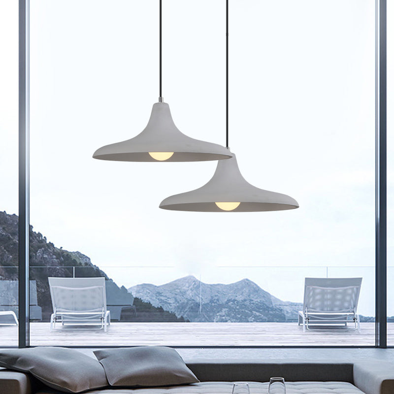 Flared Antiqued Cement Pendant Light Fixture In Grey