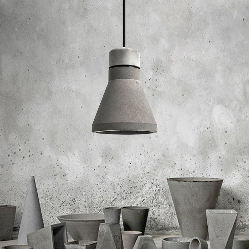 Vintage Cement Flared Pendant Ceiling Light - 1-Head Hanging Lamp Kit In Grey/Grey-Brown Grey