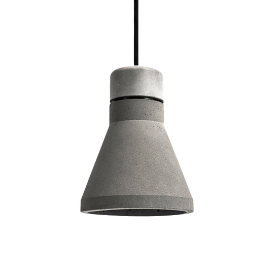 Vintage Cement Flared Pendant Ceiling Light - 1-Head Hanging Lamp Kit In Grey/Grey-Brown