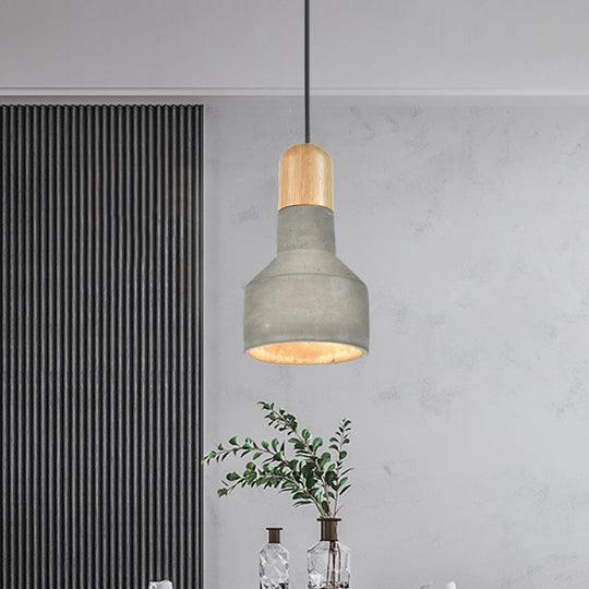 Jar Pendant Light Kit: Industrial Grey/Red/Blue Cement Hanging Lamp With Wood Top - 1-Bulb Grey