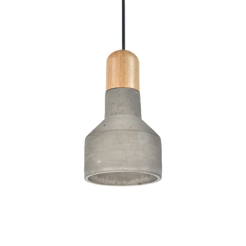 Jar Pendant Light Kit: Industrial Grey/Red/Blue Cement Hanging Lamp With Wood Top - 1-Bulb