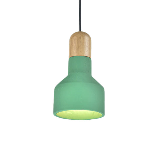 Jar Pendant Light Kit: Industrial Grey/Red/Blue Cement Hanging Lamp With Wood Top - 1-Bulb